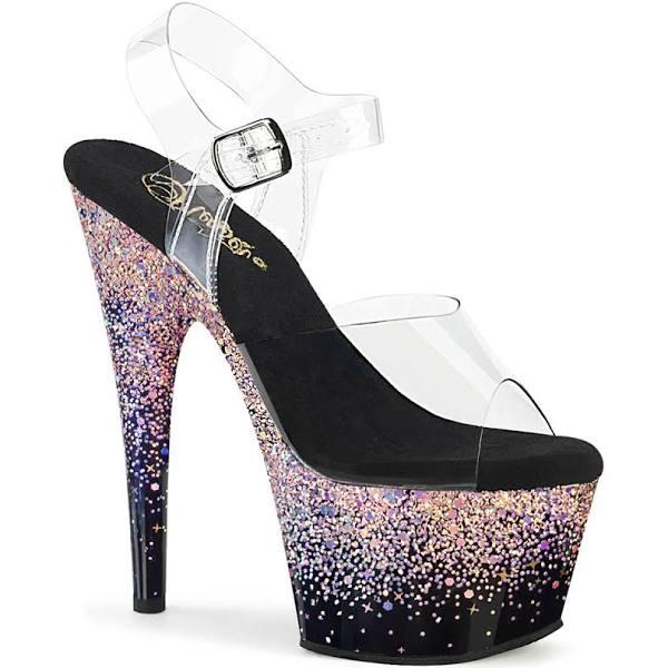 Pleaser ADORE-708SS Clear/Black-Dusty Blush Multi Glitter Size 5