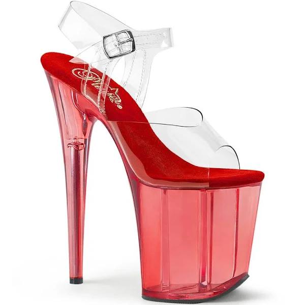 Pleaser ADORE-708T Clear/Red Frosted Platform Sandal Size 7