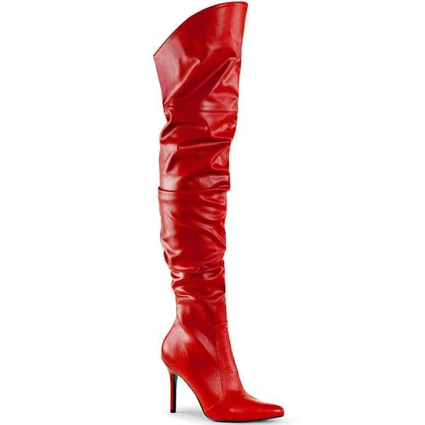 Pleaser CLASSIQUE-3011 Red Faux Leather Thigh Boot Size 14