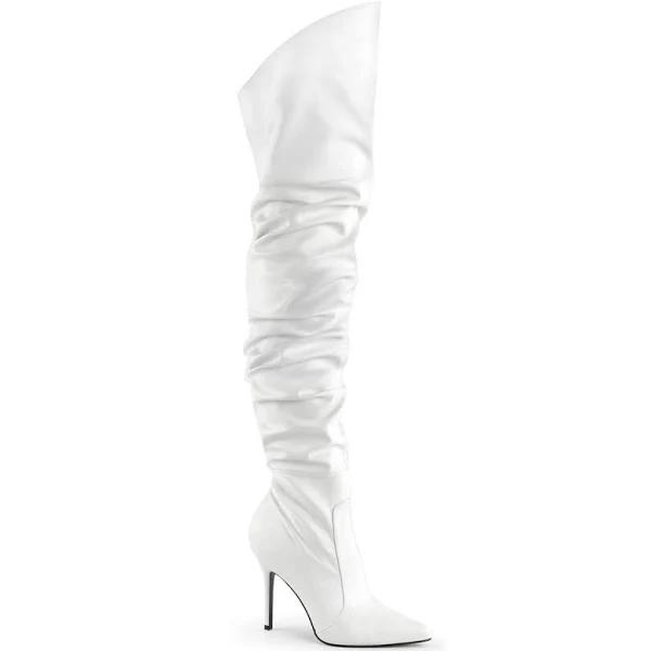 Pleaser CLASSIQUE-3011 White Faux Leather Thigh Boot Size 16