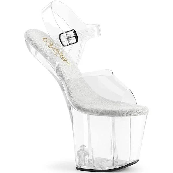 Pleaser CRAZE-808 8" Heelless, 3" PF Ankle Strap Sandal - Clr/clr, 14