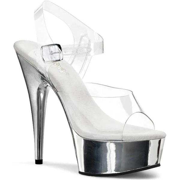 Pleaser - Delight-608 14 / Clear/Silver Chrome