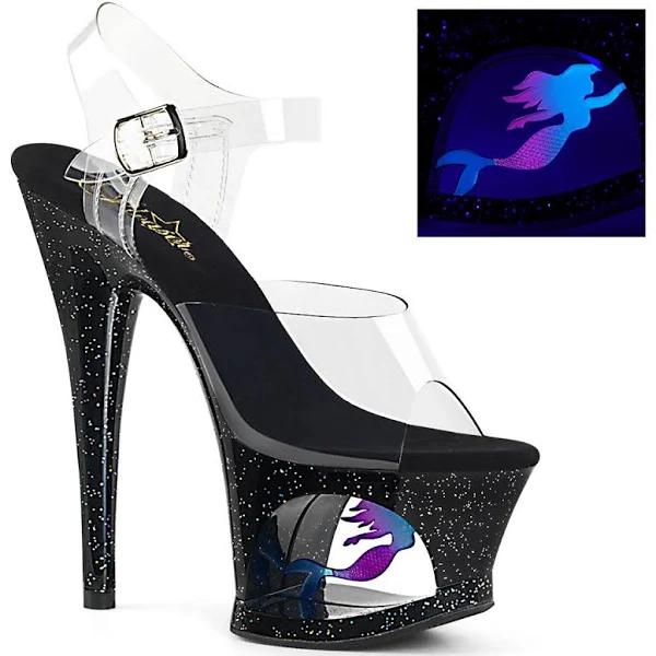 Pleaser ESTEEM-708 Clear Platform Sandal Black Matte Size 6