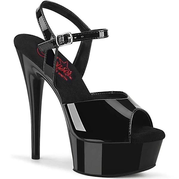 Pleaser EXCITE-609 Black Patent Platform Sandal Size 5
