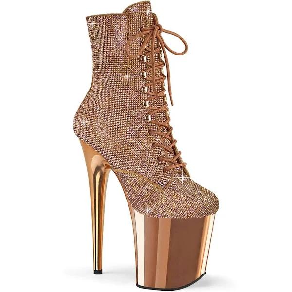 Pleaser FLAMINGO-1020CHRS Rose Gold Rhinestone Ankle Boot Size 13