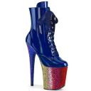 Pleaser FLAMINGO-1020HG Royal Blue Holo Patent/Rainbow Glitter Size 11