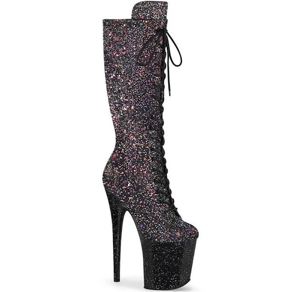Pleaser FLAMINGO-2020MG Black Multi Glitter Knee Boot Size 7