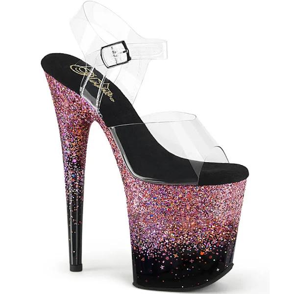 Pleaser FLAMINGO-808SS Clear/Black-Pink Multi Glitter Size