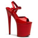 Pleaser FLAMINGO-809 - 8" Heel Ankle Strap Platform Sandal, Red Pat/Red