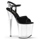 Pleaser FLAMINGO-809, 8" Platform Ankle Strap San - Black/Clear 9