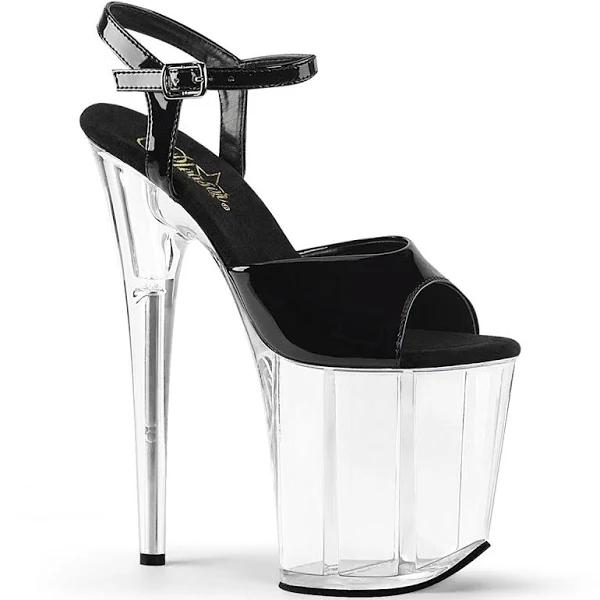 Pleaser FLAMINGO-809, 8" Platform Ankle Strap San - Black/Clear 9