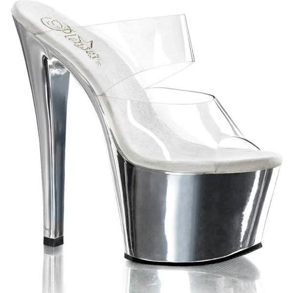 Pleaser SKY-302 Clear/Silver Chrome Slide Size 11