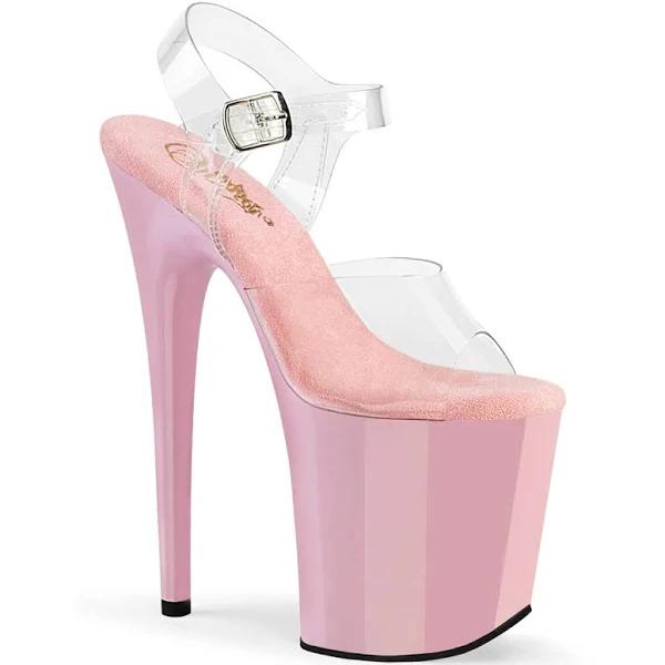 Pleaser SKY-308 Clear/Baby Pink Chrome Platform Sandal Size 12