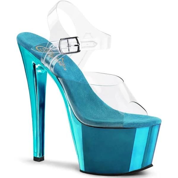 Pleaser SKY-308 Clear/Turquoise Chrome Platform Sandal Size 9