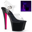 Pleaser SKY-308TT Clear/Black-Neon Pink Platform Sandal Size 6