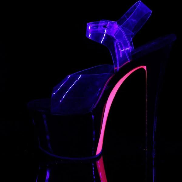 Pleaser SKY-308TT Clear/Black-Neon Pink Platform Sandal Size 6