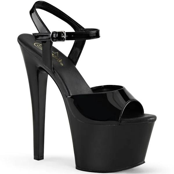 Pleaser SKY-309VL, 7" Heel Vegan Ankle Strap Sandal - Black 10