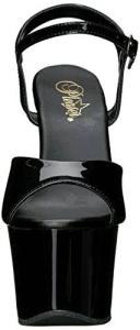 Pleaser SKY-309VL, 7" Heel Vegan Ankle Strap Sandal - Black 7
