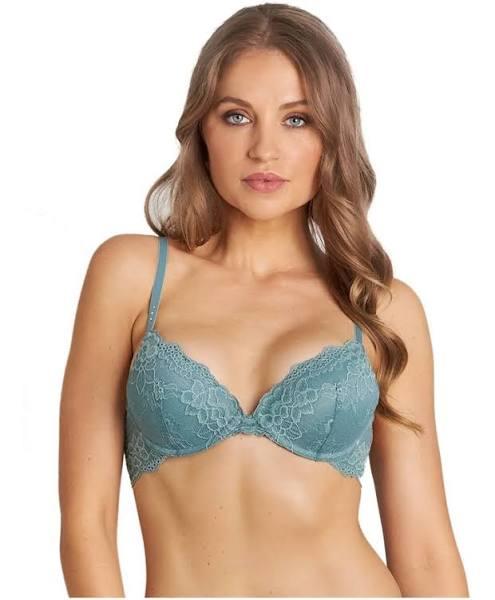 Pleasure State My Fit Lace Graduated Push Up Plunge Bra in Sagebrush Green Sage 12 DD