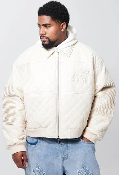 Plus Boxy Fit PU Quilted Collared Bomber