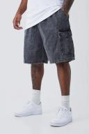 Plus Elastic Waist Relaxed Acid Wash Cargo Shorts