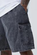 Plus Elastic Waist Relaxed Acid Wash Cargo Shorts