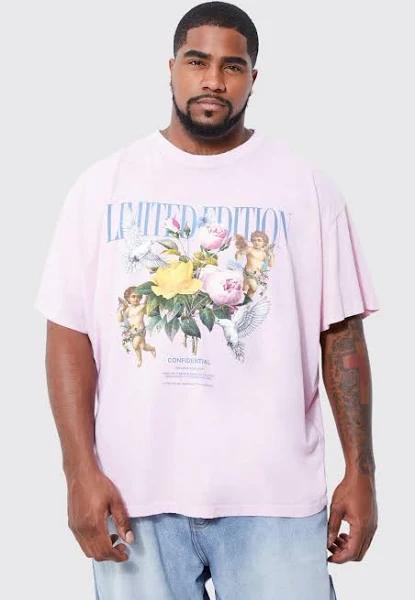 Plus Oversized Floral Cupid Graphic T-Shirt