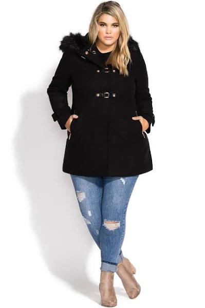 Plus Size Coat Wonderwall in Black, Size 22/XL | City Chic