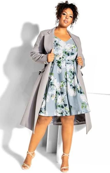 Plus Size Dress Hydrangea in Silver Grey Bloom, Size 18 | City Chic