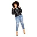 Plus Size Jacket Aria in Black/Black Trim, Size 14 | City Chic