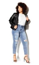 Plus Size Jacket Aria in Black/Black Trim, Size 24 | City Chic