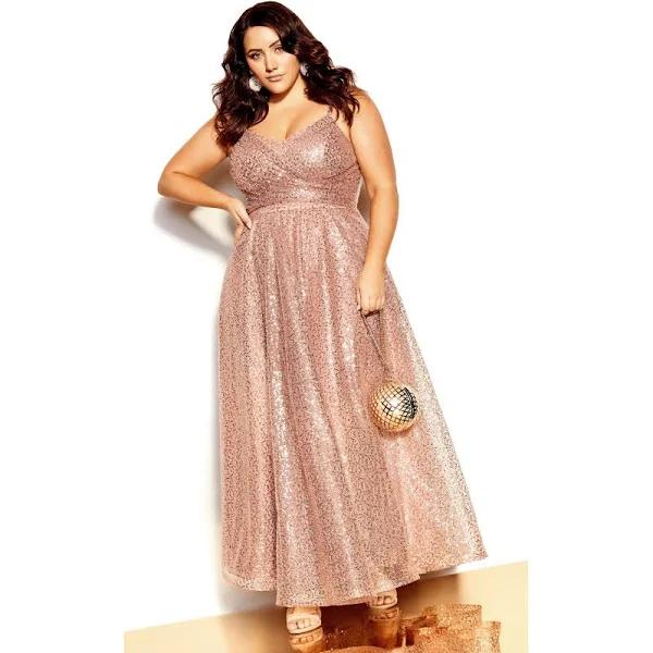 Plus Size Maxi Dress Sophia in Rose Gold, Size 14 | City Chic