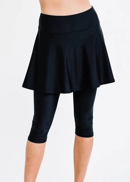 Plus Size Plus Size Flared Swim Skort With Capri Leggings UPF 50+ | Black | by Calypsa |