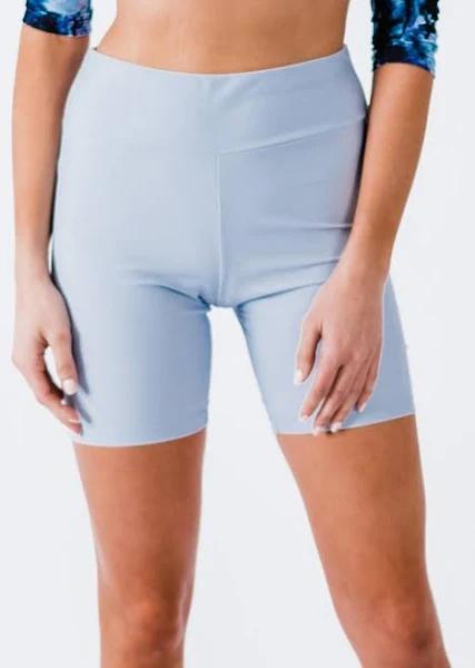Plus Size Plus Size High Waisted Mid-Thigh Swim Shorts UPF 50+ | Dusty Blue | by Calypsa |