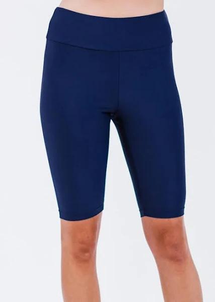 Plus Size Plus Size Women's High Waisted Long Bike Swim Shorts UPF 50+ | Navy | by Calypsa |