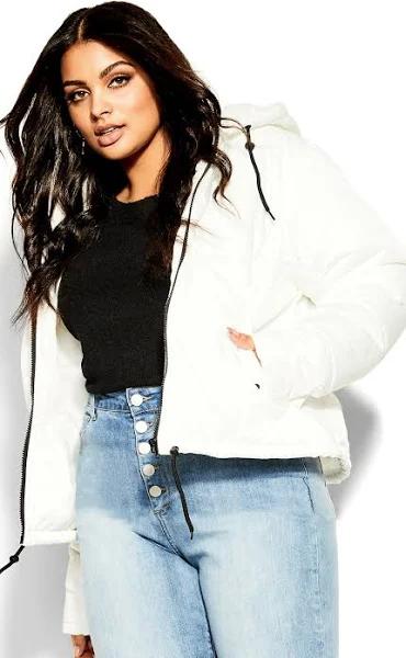 Plus Size Puffa Street Wise Ivory Jacket, Size 14/XS | City Chic