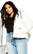 Plus Size Puffa Street Wise Ivory Jacket, Size 24/2XL | City Chic