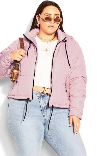Plus Size Puffa Street Wise Jacket in Peony, Size 12 | City Chic