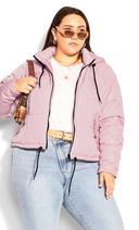 Plus Size Puffa Street Wise Jacket in Peony, Size 18 | City Chic