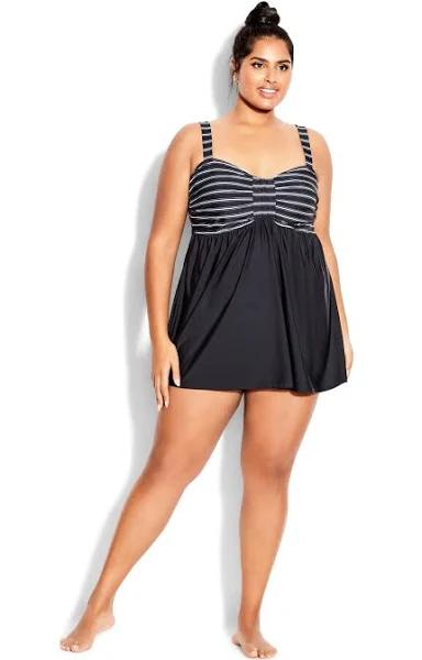 Plus Size Swim Dress Flared Print in Riviera St, Size 22 | City Chic