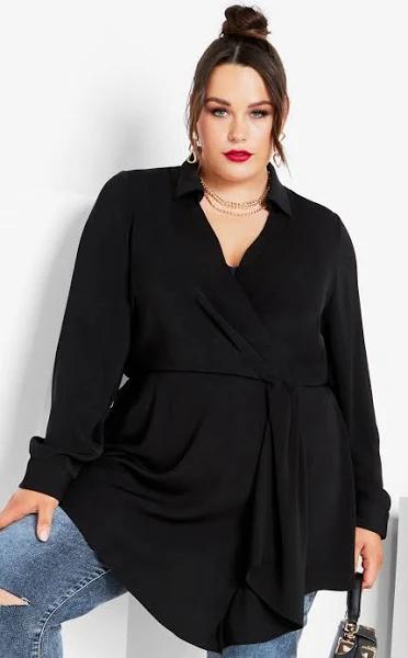 Plus Size Tunic Olivia Top in Black, Size 16 | City Chic