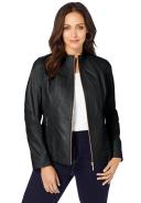 Plus Size Women's Collarless Leather Jacket by Jessica London in Black (Size 32 W)