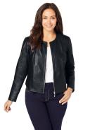 Plus Size Women's Collarless Leather Jacket by Jessica London in Black (Size 32 W)
