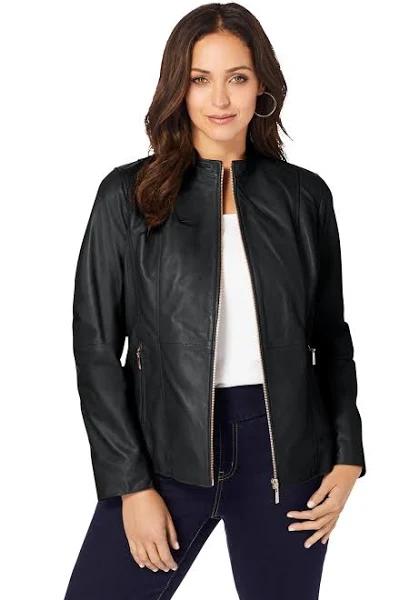 Plus Size Women's Collarless Leather Jacket by Jessica London in Black (Size 32 W)