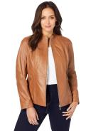 Plus Size Women's Zip Front Leather Jacket by Jessica London in Cognac (Size 28 W)