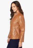 Plus Size Women's Zip Front Leather Jacket by Jessica London in Cognac (Size 28 W)