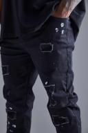 Plus Super Skinny Ripped Paint Splatter Jeans