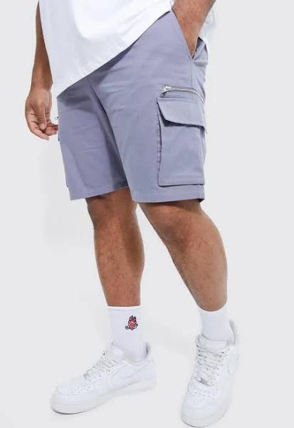 Plus Twill Elastic Waist Zip Cargo Short