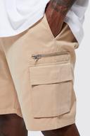 Plus Twill Elastic Waist Zip Cargo Short