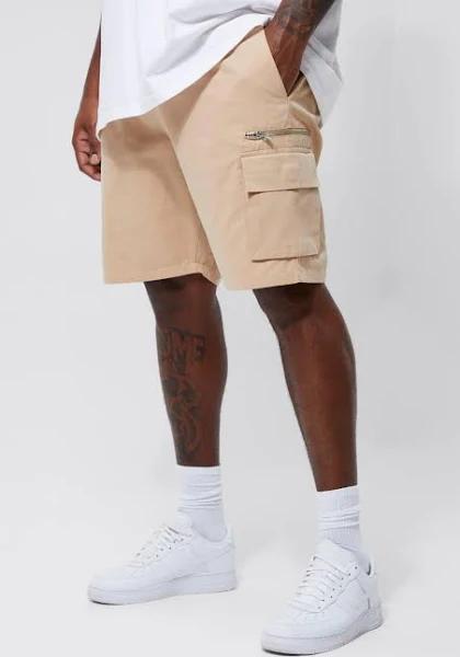Plus Twill Elastic Waist Zip Cargo Short